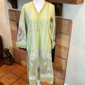 Maria B. Green Floral Embroidered Traditional Indian Dress, size S